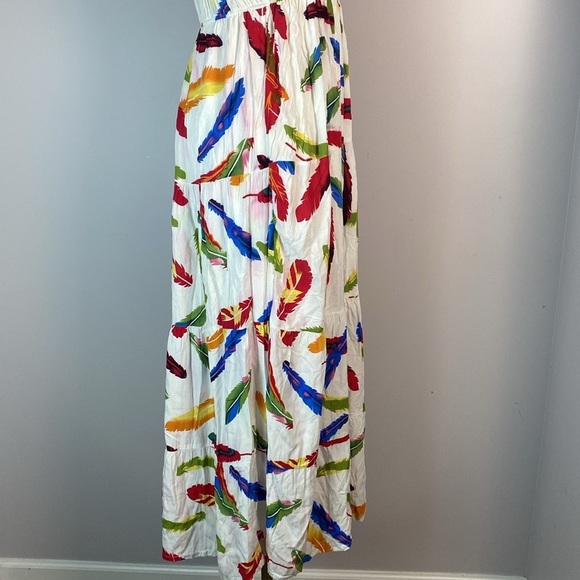 Boho Feather print multi color maxi dress size small - Picture 5 of 13